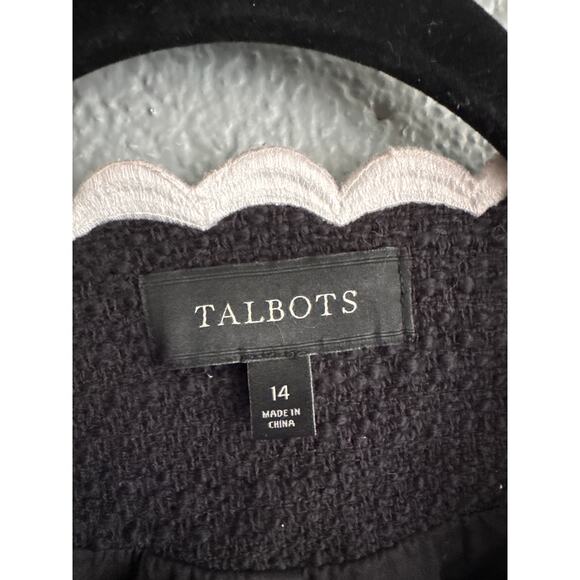 Women's Talbots RSVP Blazer Black White Cotton Tweed Scallop Edge Jacket size 14 - Picture 3 of 4